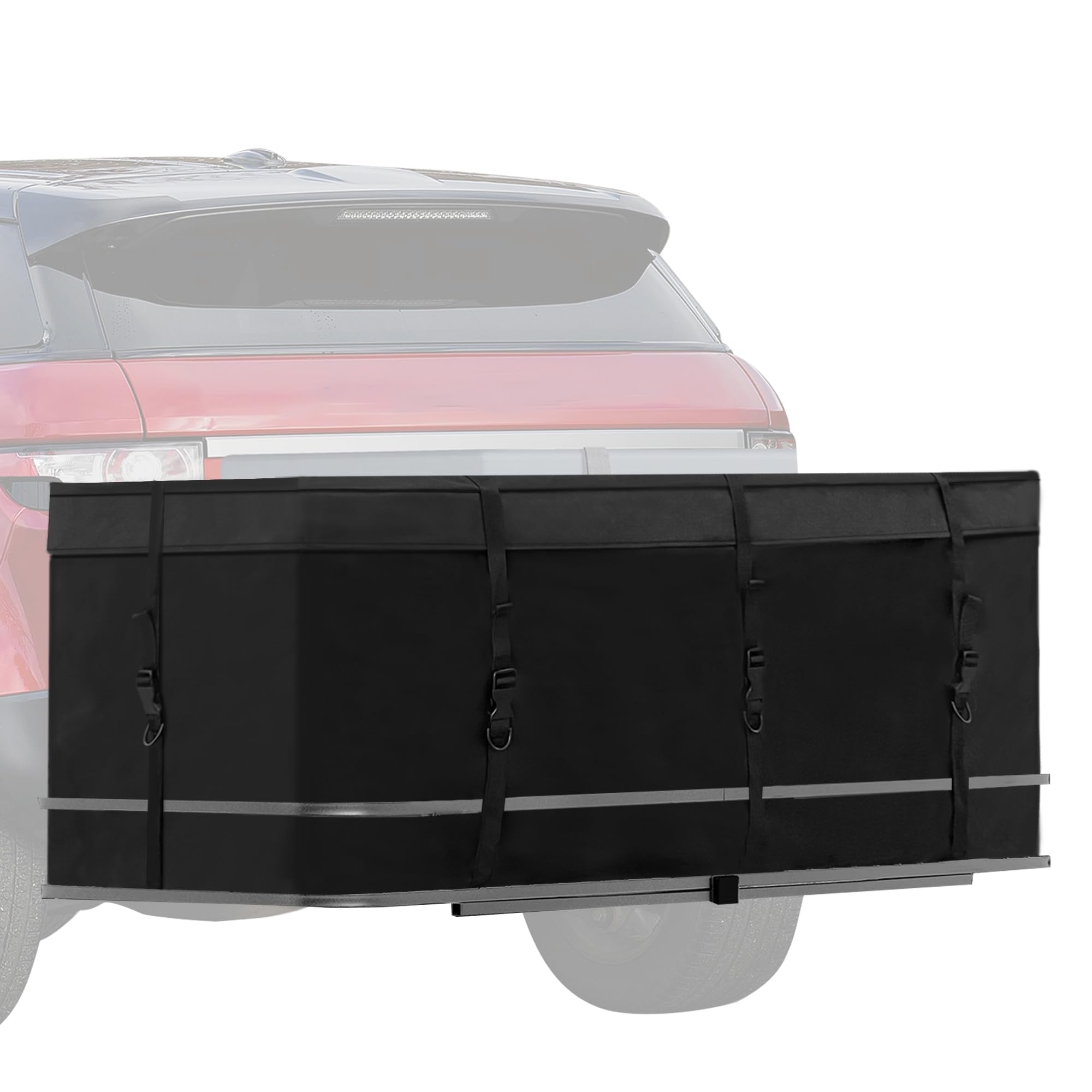 Photo 1 of MDSTOP Hitch Cargo Carrier Bag, Waterproof Cargo Bag, 12.5 Cu Ft 53"x20"x20" Rainproof Vehicle Soft-Shell Carriers, with 8 Reinforced Straps for Vans Truck Pickup (Black, 12.5 cu. ft 53"x20"x20")