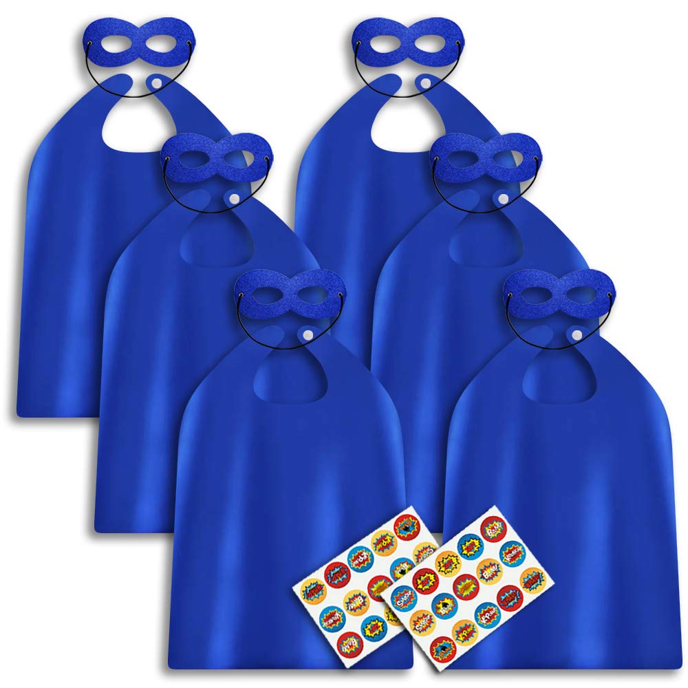ADJOY Superhero Capes and Masks for Kids Birthday Party 7 Sets - DIY Dress Up Costumes - Bluk Pack (Blue)