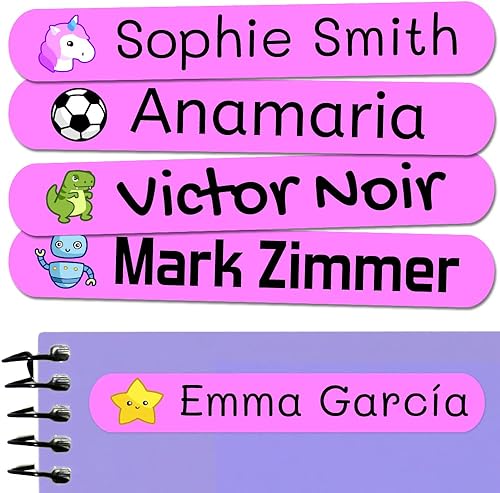 Miniatura 17 de 50 calcomanías con nombre personalizadas para niños. Etiquetas adhesivas para escuela, jardín de infantes, libros, juguetes y Tupperware. Etiquetas