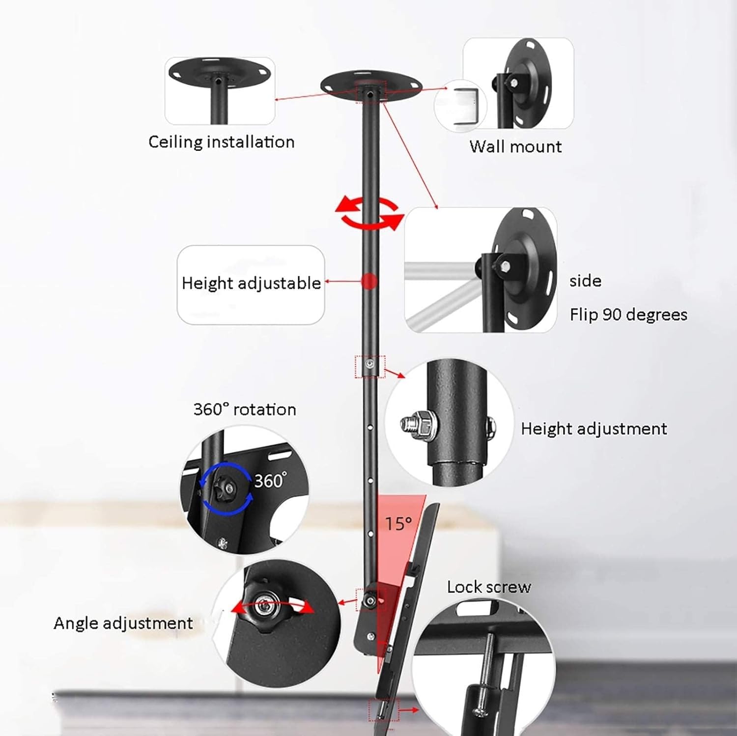 高さ調節可能なテレビ壁掛けマウント - ユニバーサル伸縮式回転天井テレビブラケット、傾斜および回転テレビスタンド、ほとんどの13イン