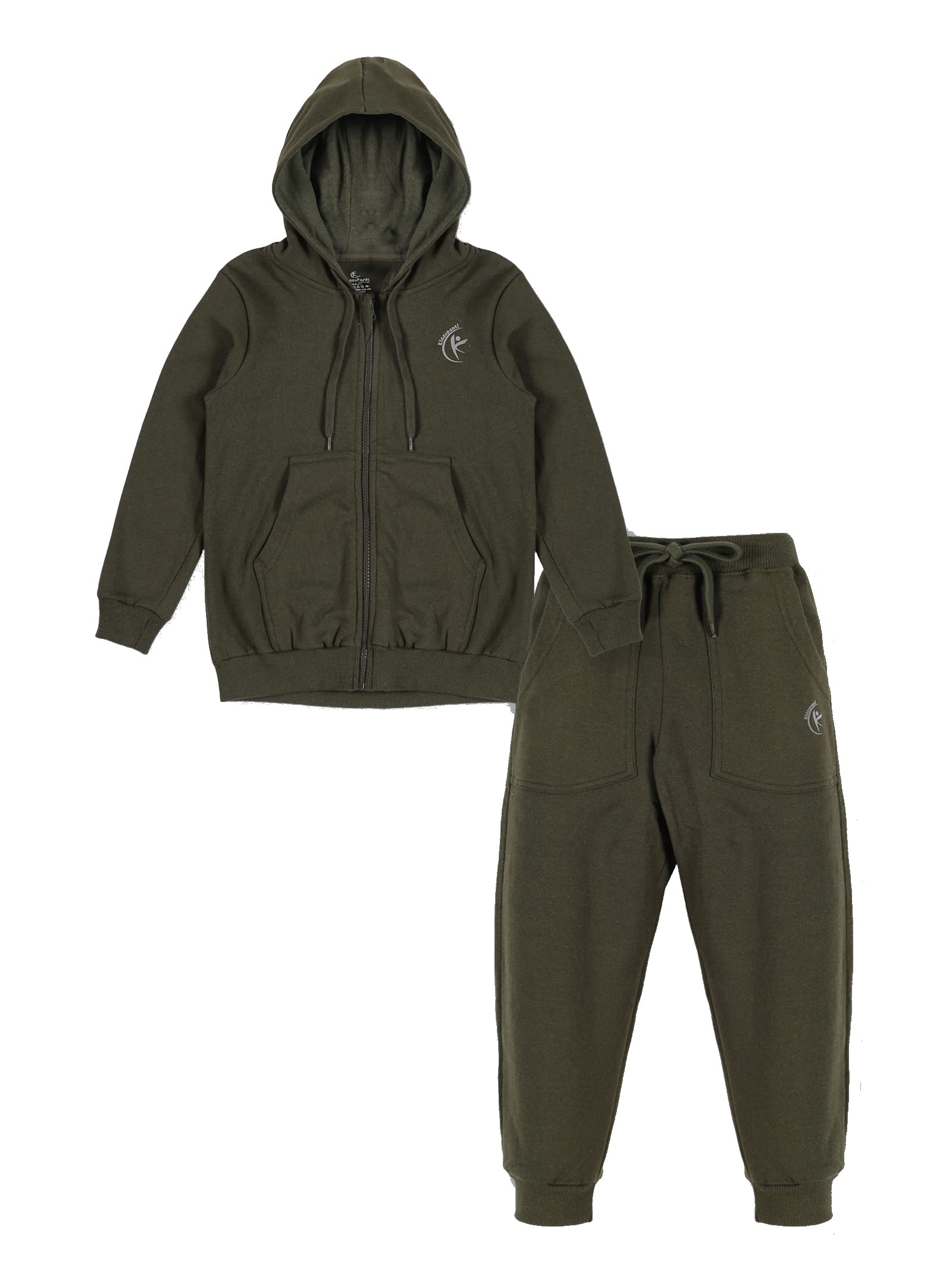 kiddopanti Fleece Solid Zip Front Open Hooded Sweatshirt & Track Pant Set-picture-37