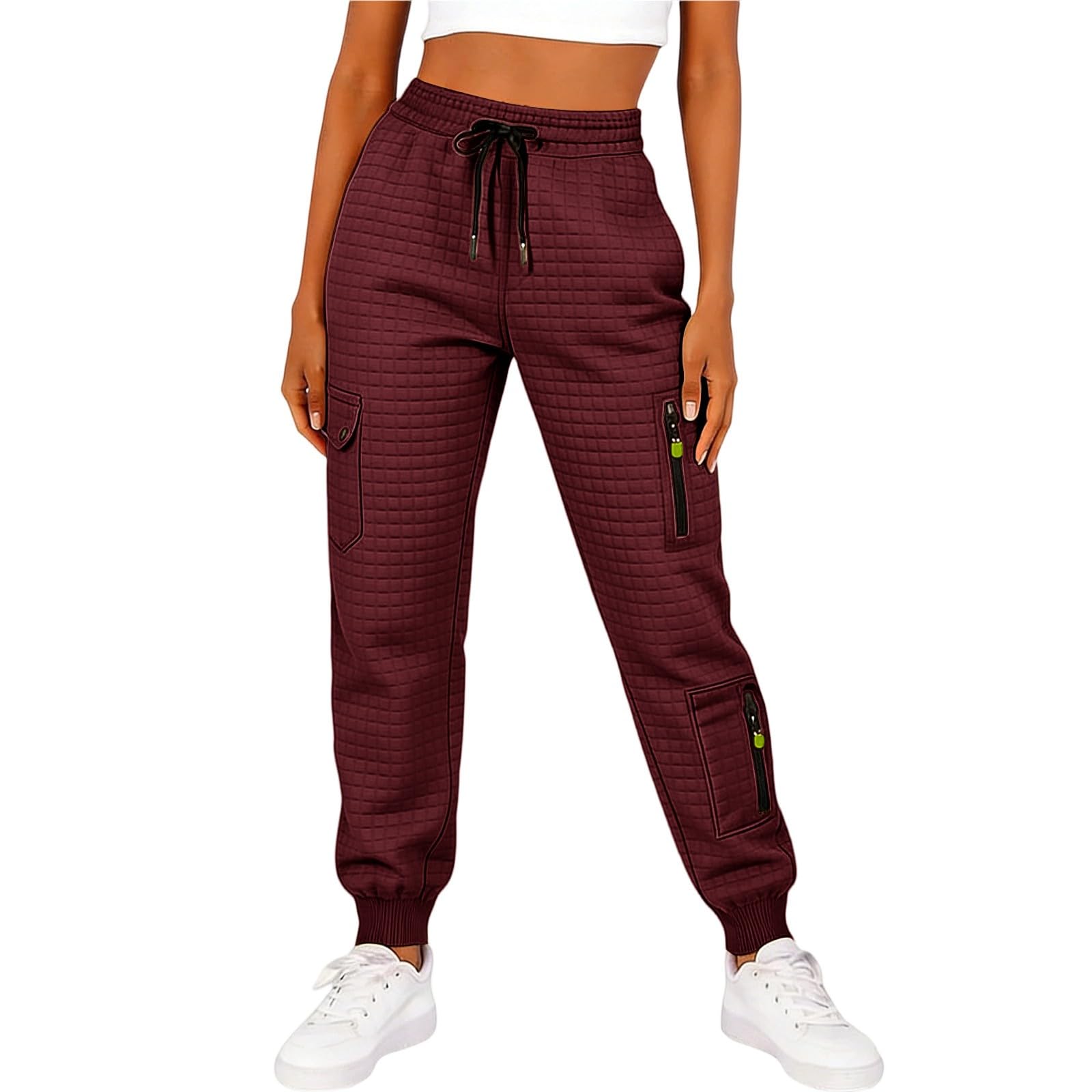 Pantaloni cargo da donna, elasticizzati, a quadretti, con tasche con | Pantaloni da lavoro per attività all'aria aperta, con coulisse, elastico in vita, traspiranti, ad asciugatura rapida