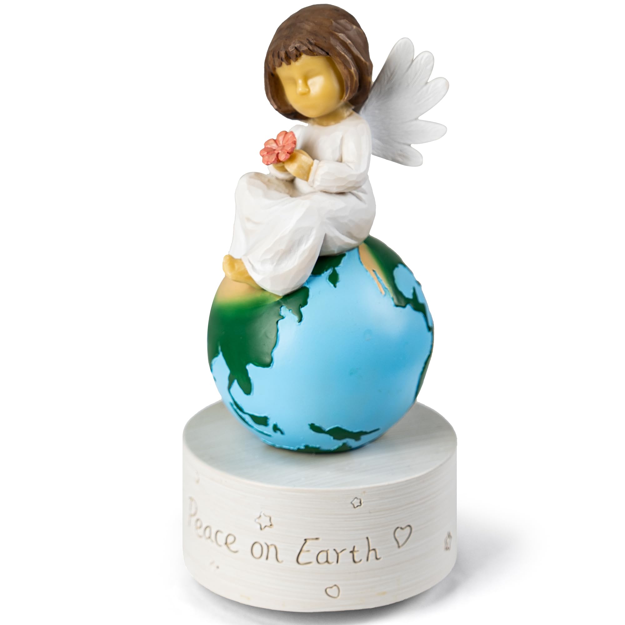 Ms. Wenny Multicolor Peace On Earth Angel Music Box – Resin Figurine Ornament With “Amazing Grace” Tune – Inspirational Christian Gift For Home, Desk Or Religious Decor