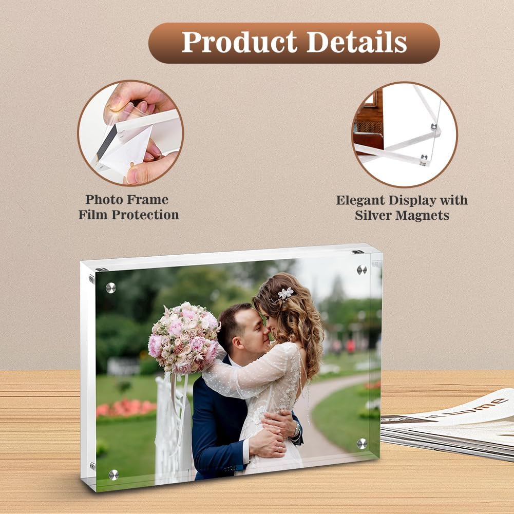4x6 Acrylic Frames 16 Pack, 20mm Double Sided Magnetic Picture Frames Bulk Display Stand Self Standing Clear Photo Frames for Wedding Birthday Baby Shower Picture Holder
