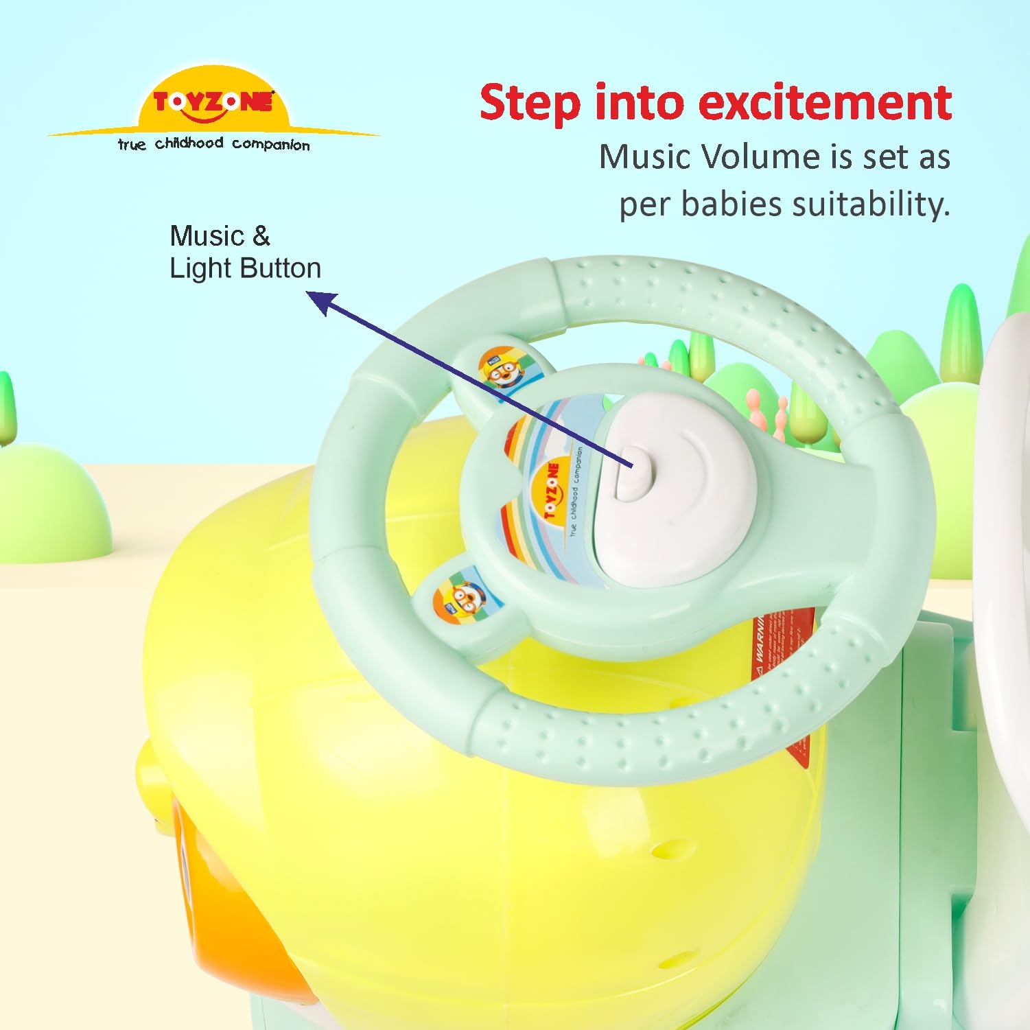 Toy Zone Toyzone Duck Pilot Baby Ride on Car for Kids, Toddlers Push Ride Baby Kids Car with Backrest, Push Ride on Toy with Music, Under Seat Storage, 2 to 5 Years (Green) - Image 7 thumbnail