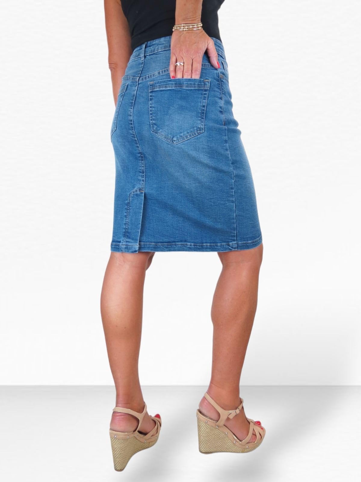 Paulo Due Gonna Jeans Denim Elasticizzato da Donna Gonna Tubino al Ginocchio da Donna 42-54