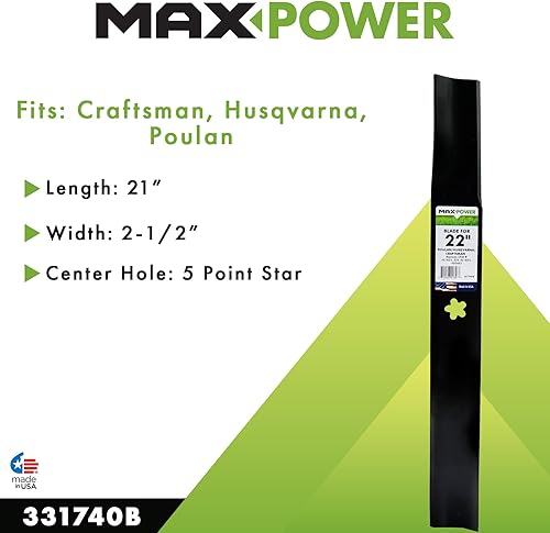 Miniatura 4 de MaxPower Cuchilla 331740B para cortacéspedes cortacéspedes de 22 pulgadas, Husqvarna, Poulan, Reemplaza al OEM no. 420463, 421825, 437601,