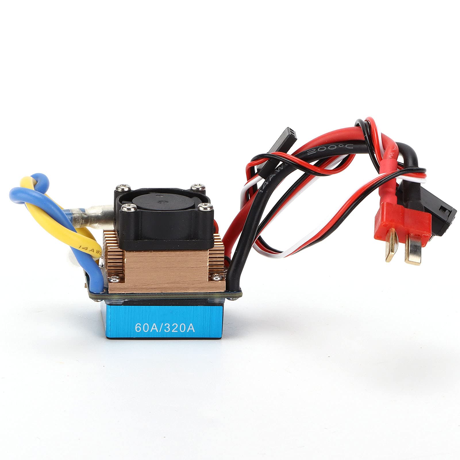 NutriEss Waterproof 60A Dual Way Brushed ESC High Performance Cooling Fan Brake 5V 3A BEC T Plug for 1/10 RC Car Crawler Truck Truck Aluminum Alloy Plastic