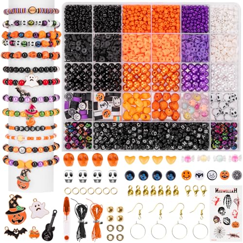 Goldwise Halloween-Inspired Jewelry Making Kit for Adults 2 Boxes with Black Orange & Purple Beads Alphabet Beads (AZ) & Halloween Charms for DIY Jewelry Design