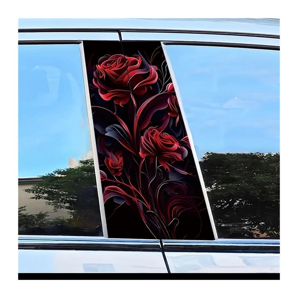 Car Parts 2pcs Car Door Post Decals Red Rose Scratch Resistant Personalized