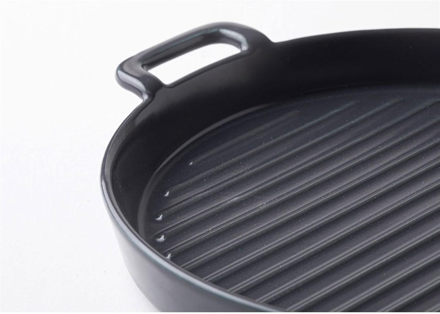 Lasagna Pans Round Baking Pan Double Ear Nonstick Baking Bowl Household Ceramic Oven Microwave Kitchen Bakeware Lasagne Dish(Gris)