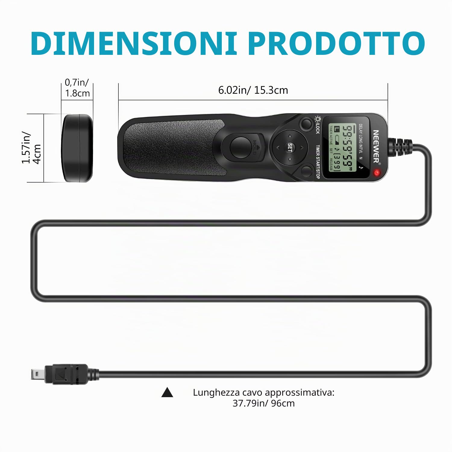 Neewer Digitale LCD Timer Telecomando MC-DC2 in Sostituzione per Nikon D90 D600 D610 D3100 D3200 D3300 D5000 D5100 D5200 D5300 D7000 Fotocamere Digitali SLR