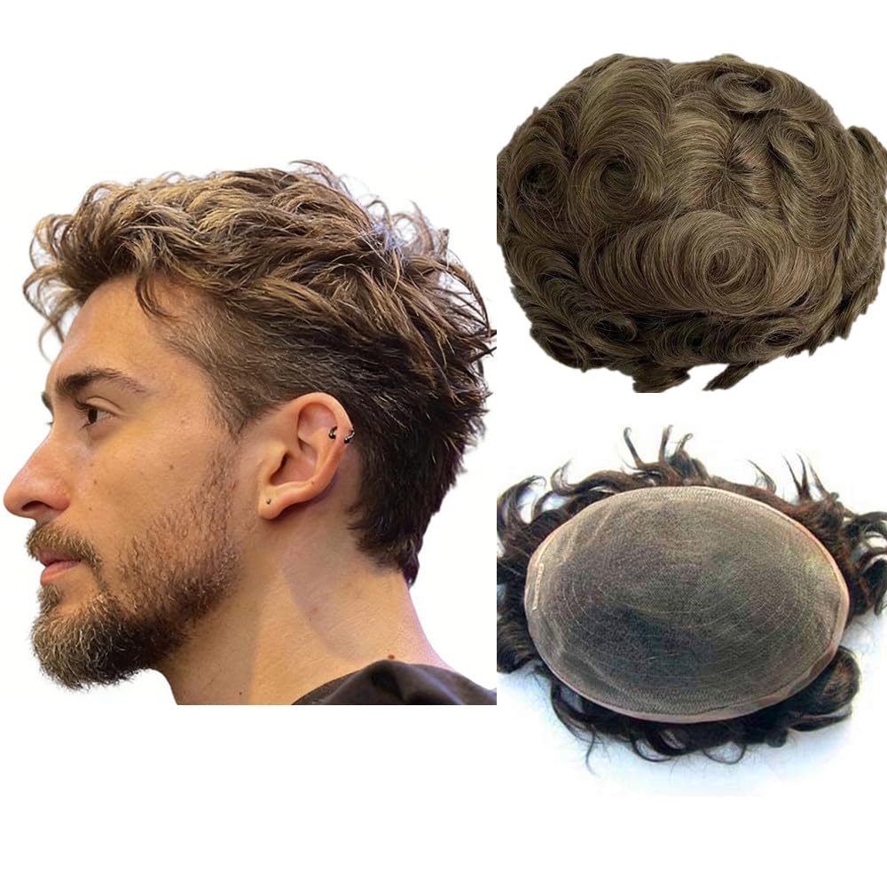 N.L.W. Human hair HD thin French Lace Toupee for Men hair replacement system for men European Hair Pieces with 10x8 patch prosthesis for man #4 Light