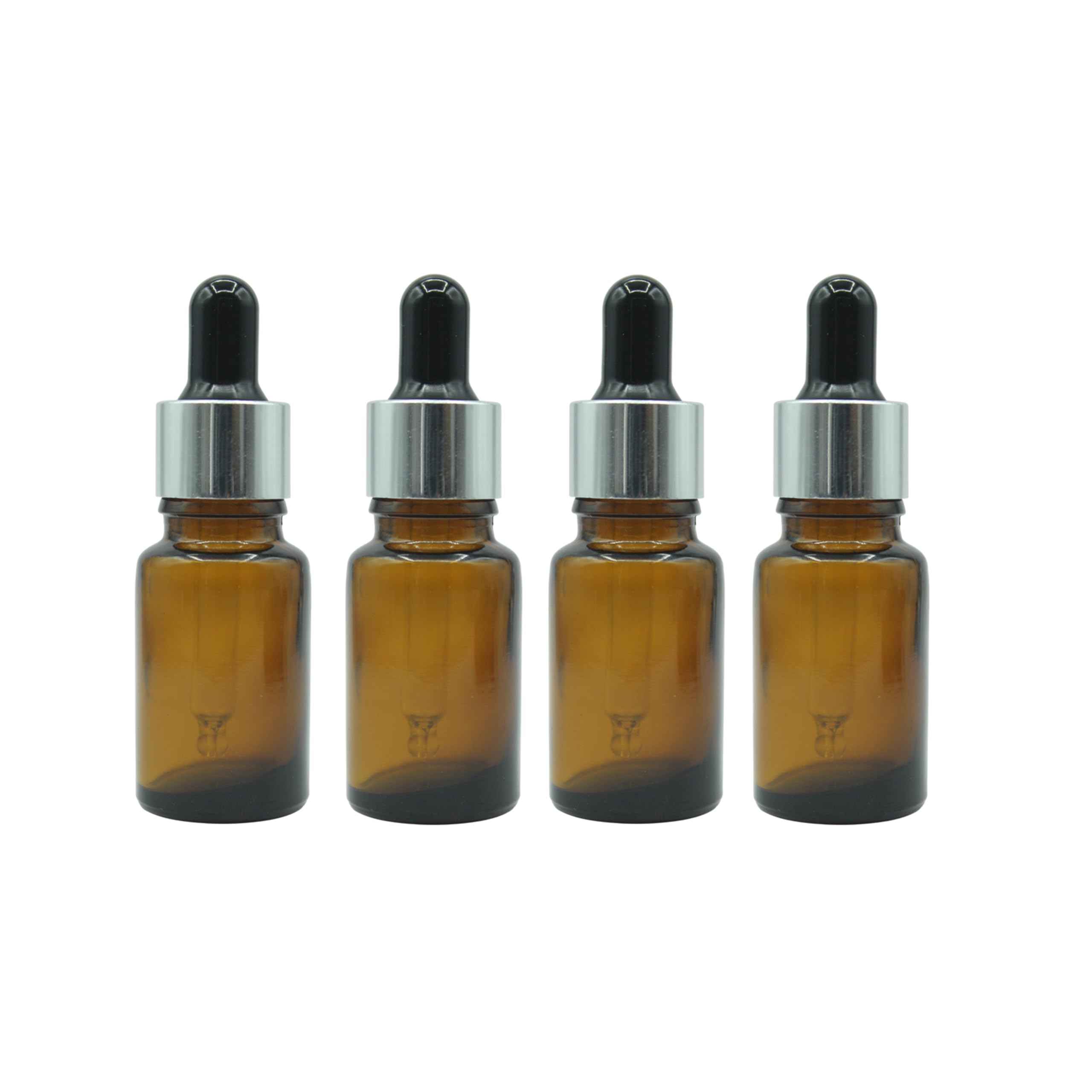 PHARCOS 15ML Amber Glass Bottle with Euro Dropper for DIY Beauty care with Silver ring, Black Silicone Teat and Plug, Leak Proof, Reusable, Refillable. 15ML - Pack of 4-image-45