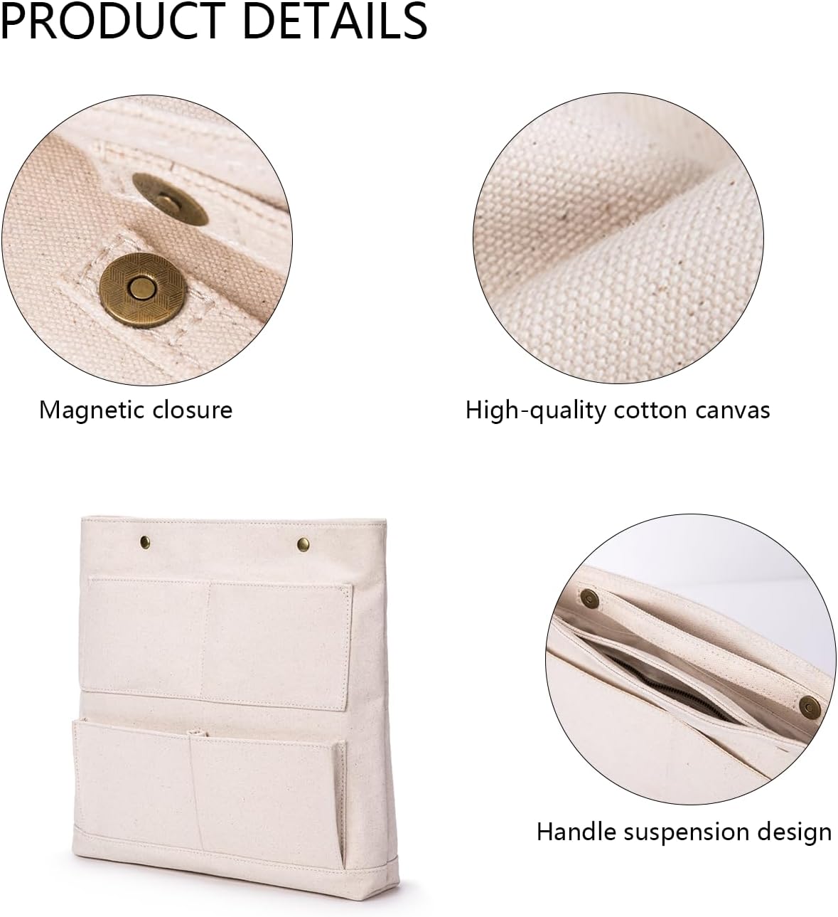 Cosmetic Bag Handbag Insert Canvas Purse Organizer Organizer Insert Cosmetic Bag (L, Beige) - Image 4