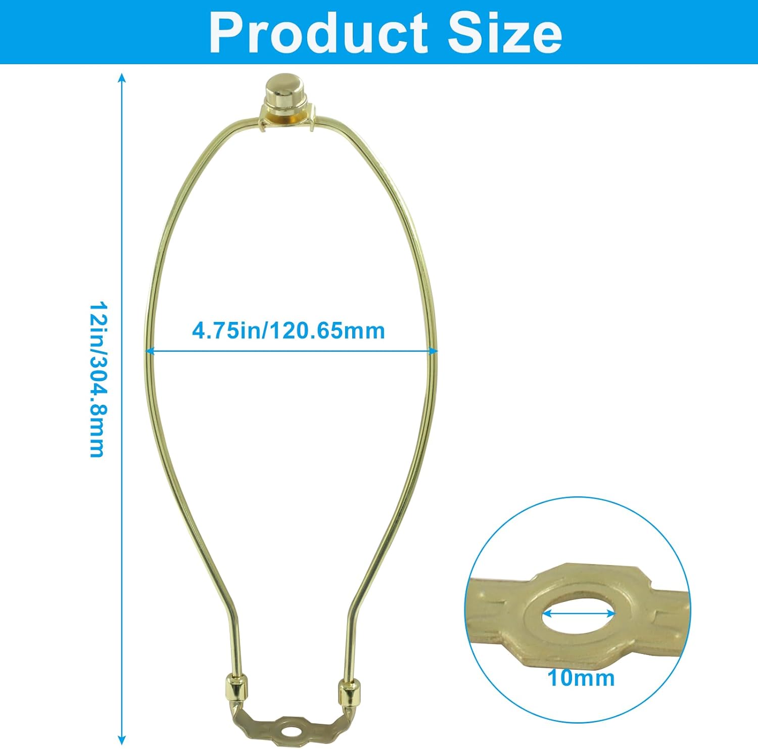 12 Inch Heavy Duty Lamp Harps, 2 Set Detachable Shade Holder with Standard Saddle & Finials for Table, Floor Lamps (Polished Brass)