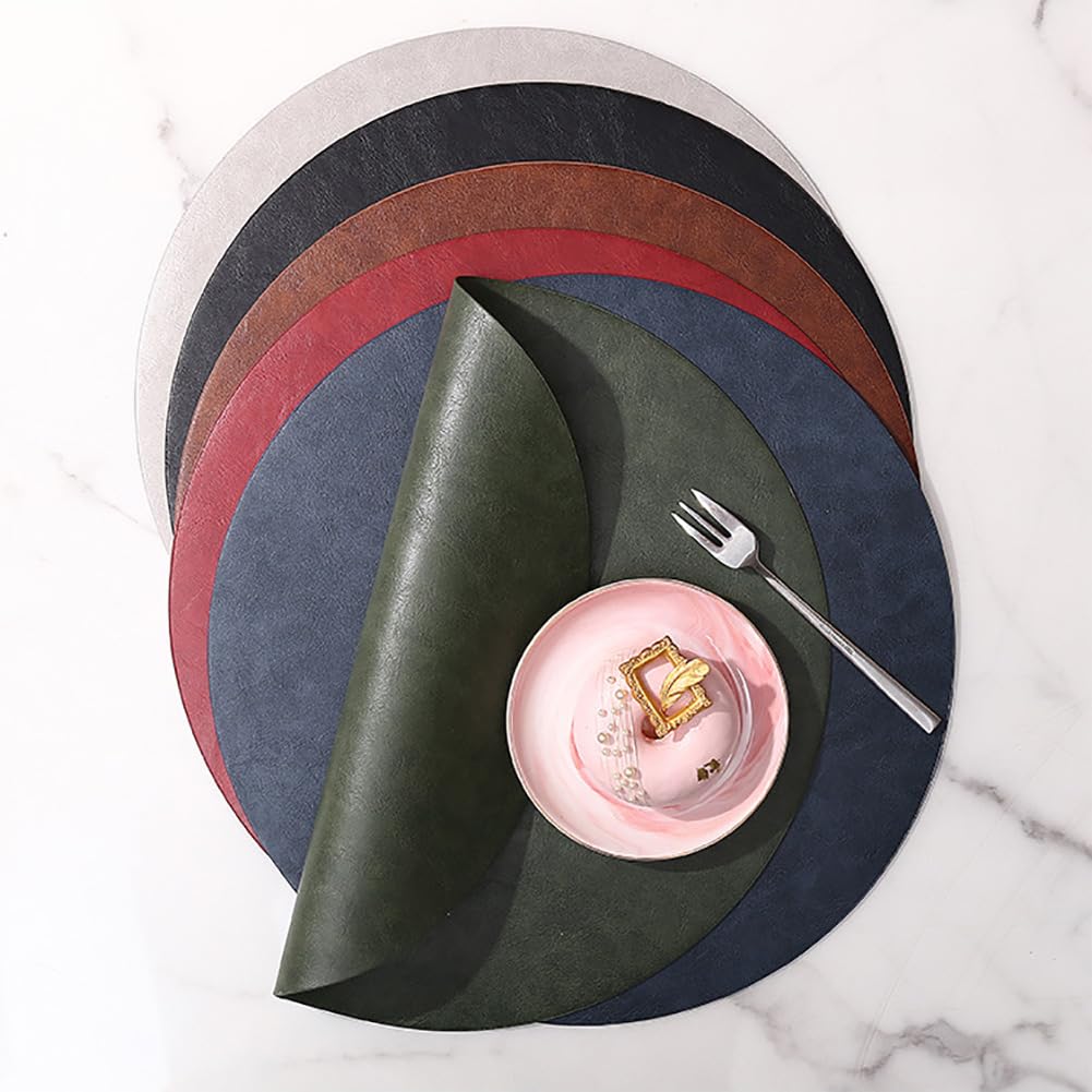 Tovagliette Rotonde In Pelle Da 33 Cm (12,9 Pollici) | Tappetini Da Tavolo Impermeabili E Resistenti All'olio | Tappetino Da Tè Per Caffè Da Scrivania Per Decorazioni Da Cucina,Nero,8 Pezzi
