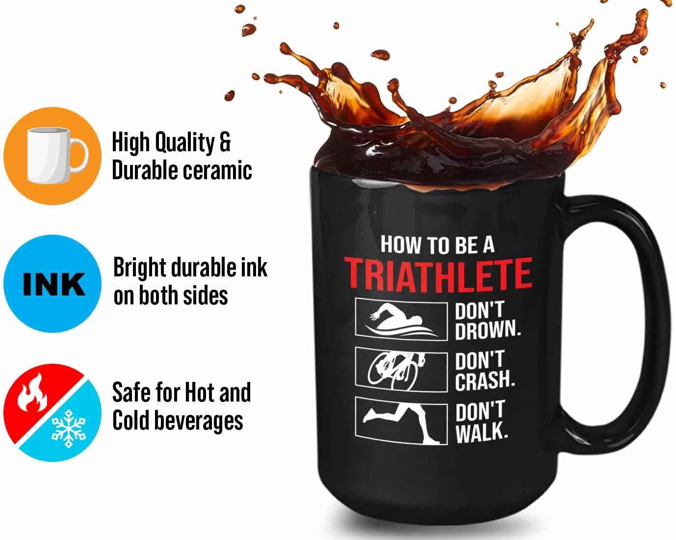 Bubble Hugs Triathlete Coffee Mug 15oz Black - Be Triathlete - Funny Triathlete Swimmer Biker Runner Track And Field Sport Competition Winner