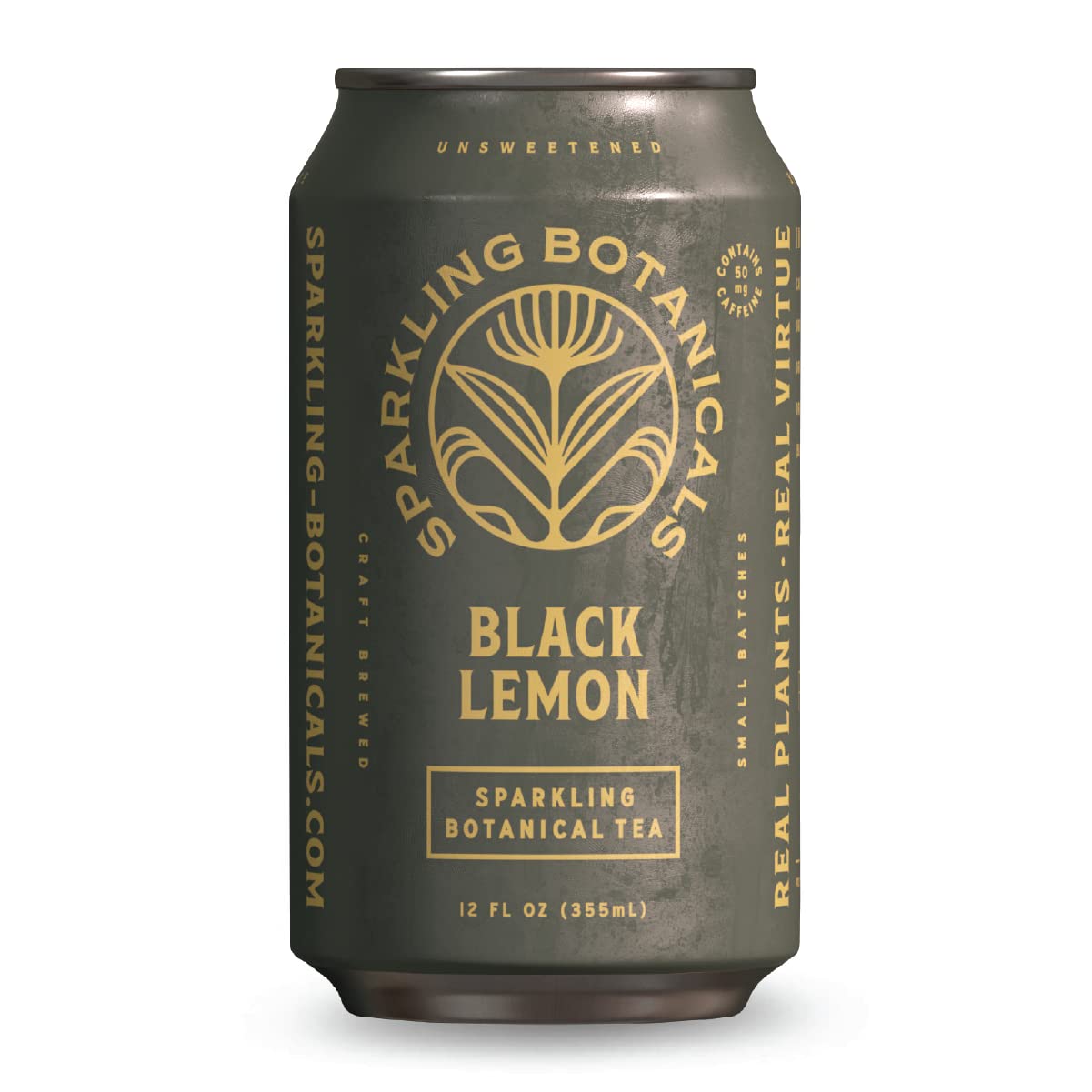 Black Lemon Sparkling Botanicals Sparkling Water - Organic, Unsweetened, Zero Added Sugar, Caffeinated, Craft-Brewed From Real Plants - 12 oz (Pack of 12)