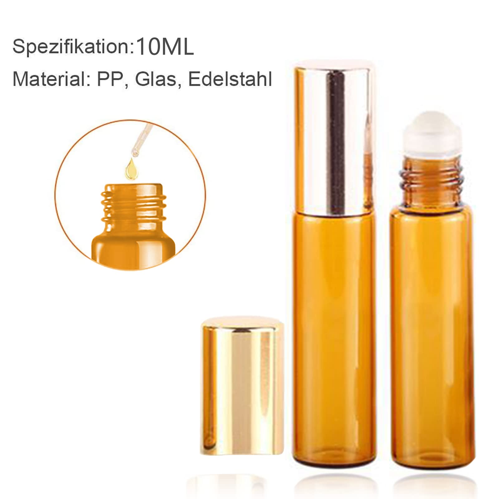 Roll On Huiles Essentielles,2 Pcs Flacon Roll on en Verre,Marron Flacon Roll On Vide,pour Huile Essentielle,Rechargeable,Aromathérapie,Parfum,Massage,avec Bille en Acier Inoxydable