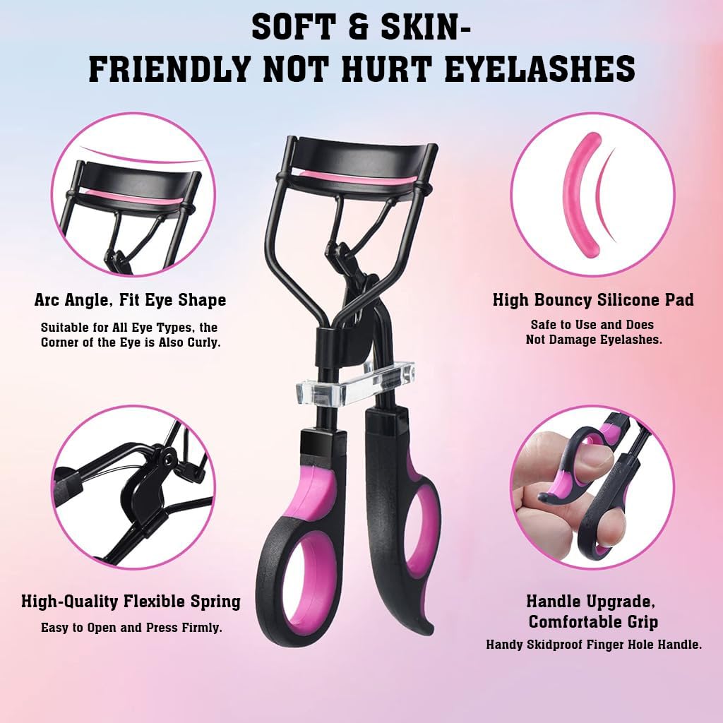 MAYCREATE® Eyelash Curlers Kit, Set of 5Pcs Makeup Tools, Includes Eyelash Curlers with 10 Silicone Refills Pads, Dual Head Eyebrow Brush, Eyelash Brush, False Eyelash Tweezer, Steel Mascara Brushes 1