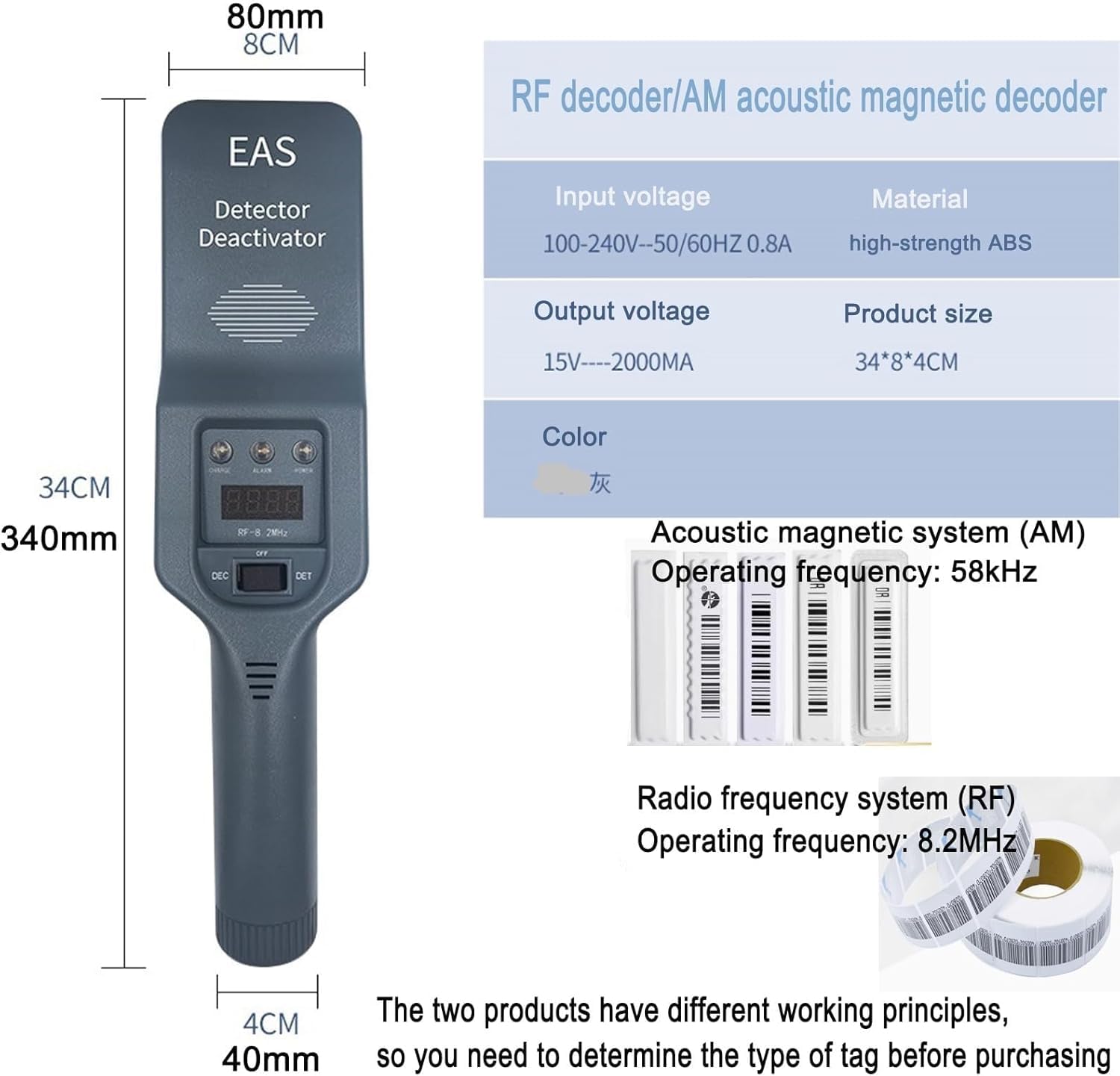 EAS Security Tag Detector & Deactivator - 58Khz/8.2MHz Retail Sistema Antirrobo con Alarma de Sonido y Luz para Supermercados y Almacenes