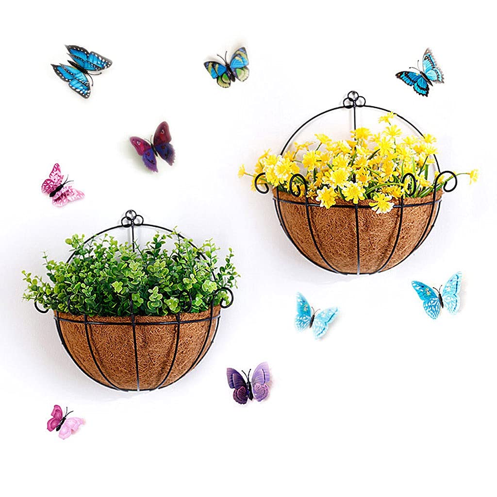 Fioriera da Appendere 2pcs Metal Hanging Planter Pandiera Piantatrice a muro a mezza rotonda con fioriera a parete con cocco Coir Liner Planter Decorazione gancio per il portico da giardino Balcone e
