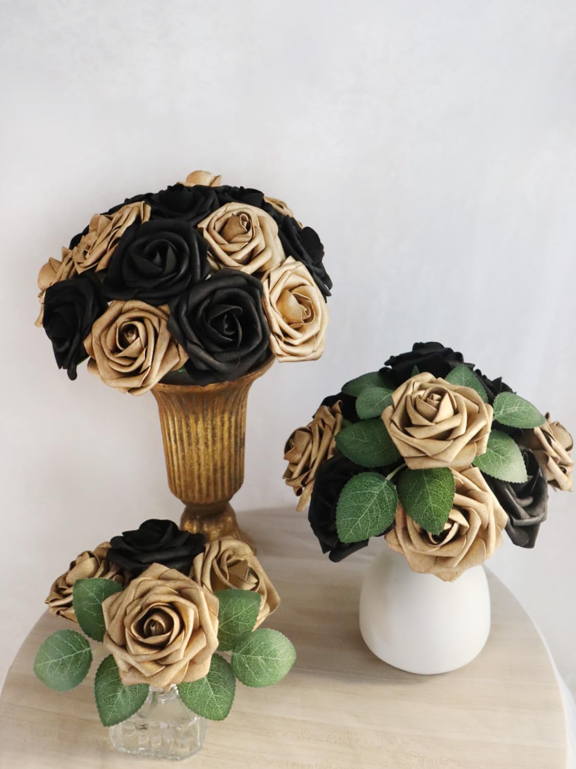 D-Seven Artificial Flowers 50pcs Gold and Black Rose with Stems for Wedding DIY Bouquets Flower Centerpieces Arrangement Birthday Party or Home Decor