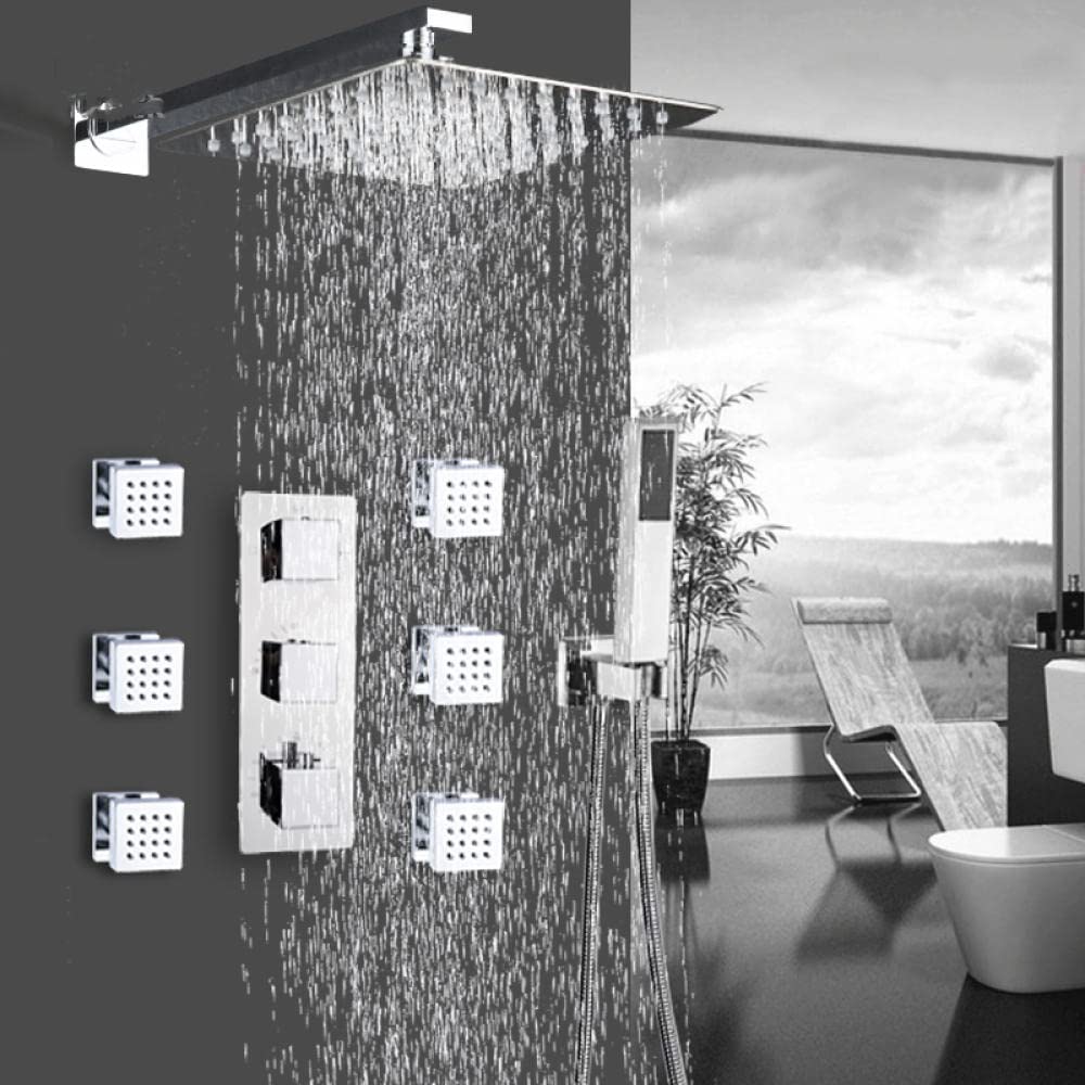 SBCGFY Bathroom Thermostatic Faucet Chrome Rain Shower Bath Faucet Bathtub Shower Mixer Tap Bathroom Shower Faucets Shower Set-8 Inch,Size_Name-8 Inch