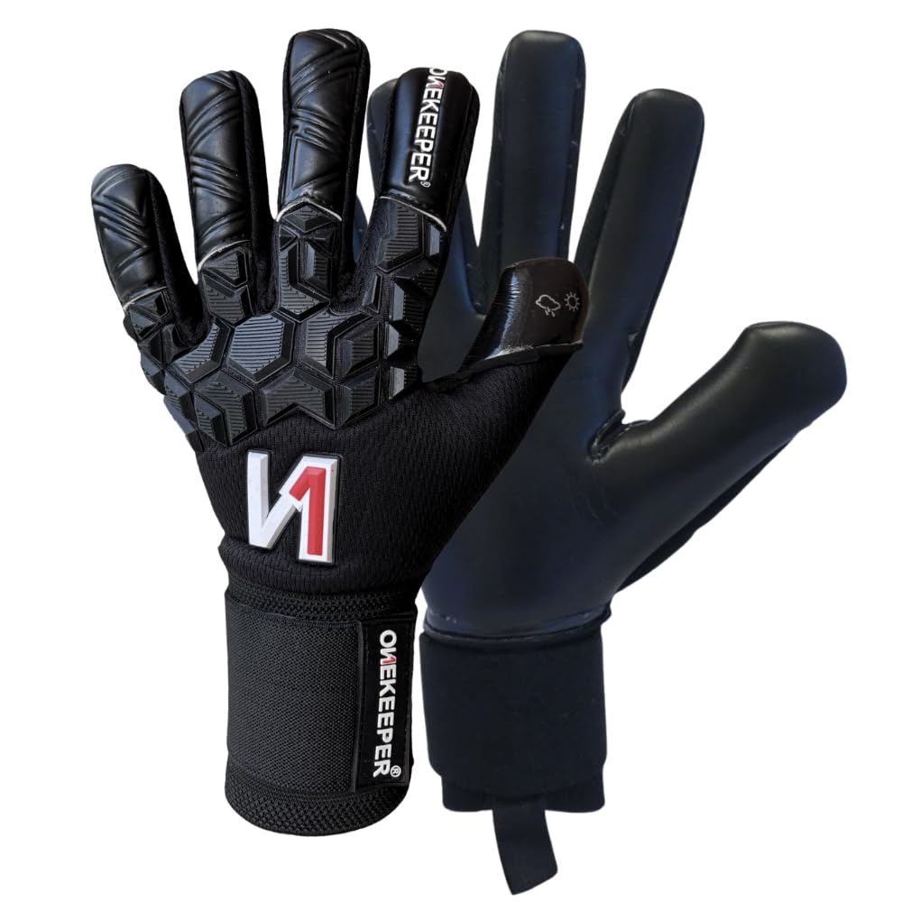 ONEKEEPER ACE Black New Model | Professional-Level Goalkeeper Glove for Adult & Youth | GK Soccer Goalie Gloves | 3.5 mm Contact Latex | Negative Cut (Black New, 12)