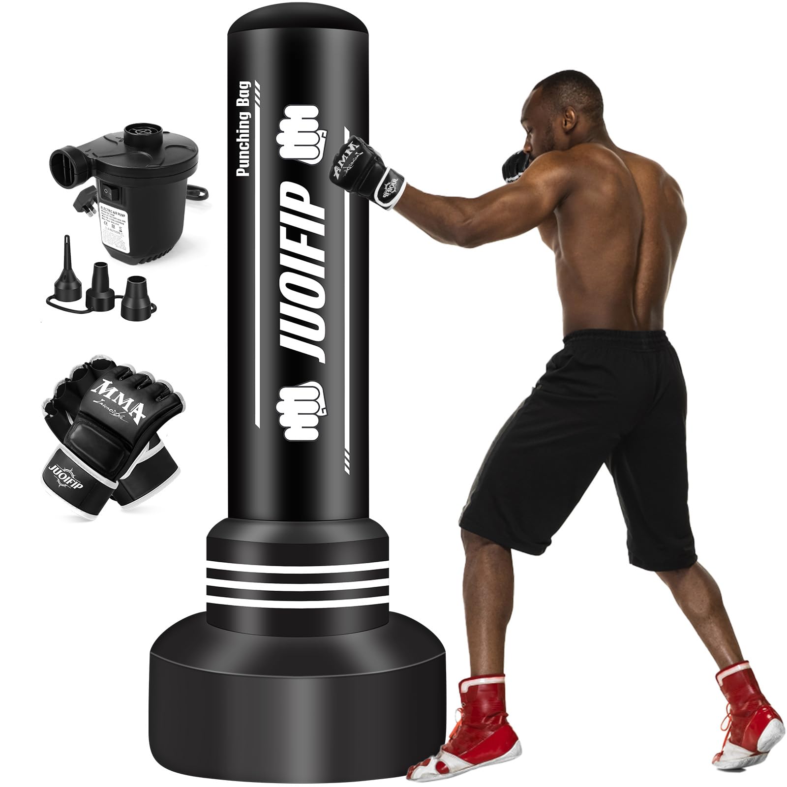 Saco de Boxeo Inflable 180cm- Saco de Boxeo Adulto con Guantes de Boxeo y Bomba de Aire eléctrica, Mujeres Hombres Stand Kickboxing Bolsas para Entrenamiento MMA Muay Thai Fitness Principiantes