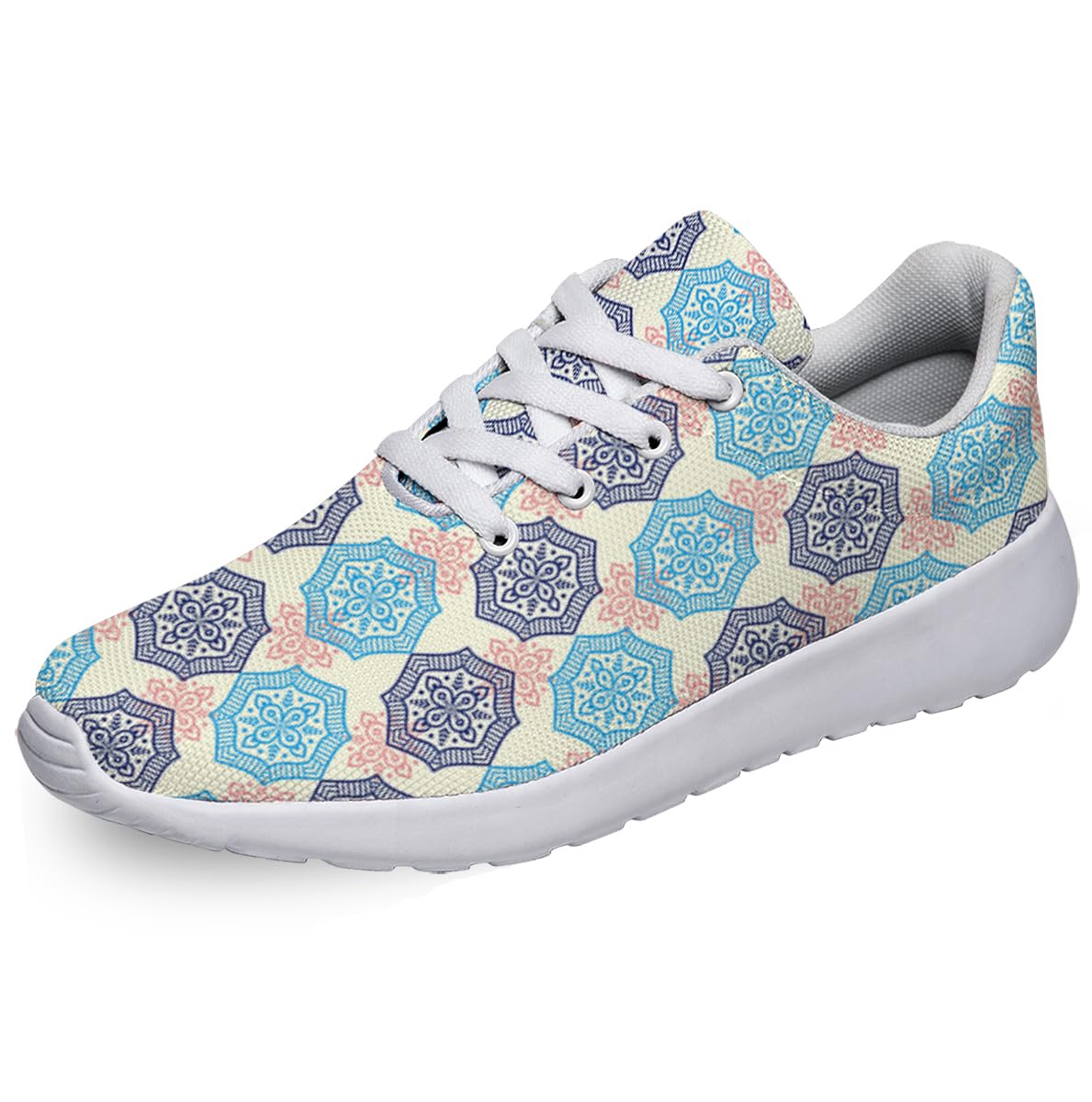 Women Men Ethnic Floral Prints Shoes Slip On Running Shoes Athletic Tennis Sneakers White Size 4