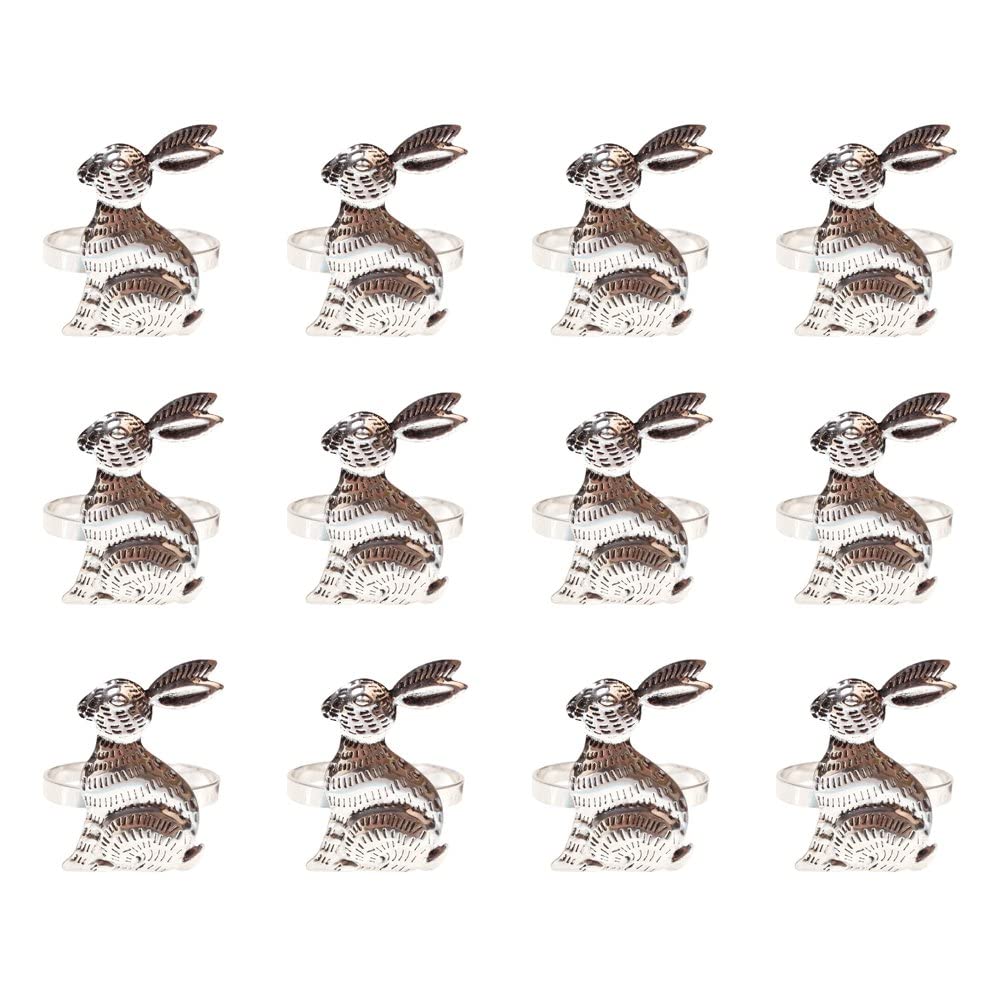 Wudaizhi 12pcs Easter Bunny Napkin Rings Metal Rabbit Napkin Ring Holders Table Decor for Easter Party Banquet Dinner Spring Table Decoration, Silver