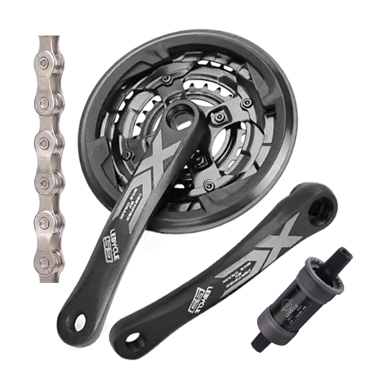 ZXGSXIOU Mountain Bike 24-34-42T Square Tapered Crankset 170mm CNC Narrow Wide Chainring MTB Crank Arm Set Bicycle Chain Cranksets With BB (Color : Black 170mm, Size 9s)