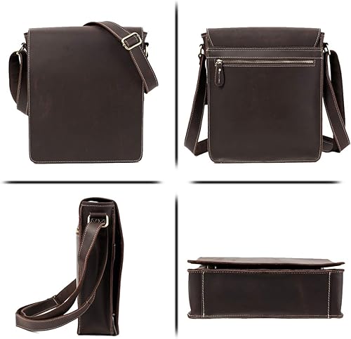 Miniatura 5 de EURYNOME Bolso de mensajero de cuero para hombres, bolso de cuero de grano completo para hombre