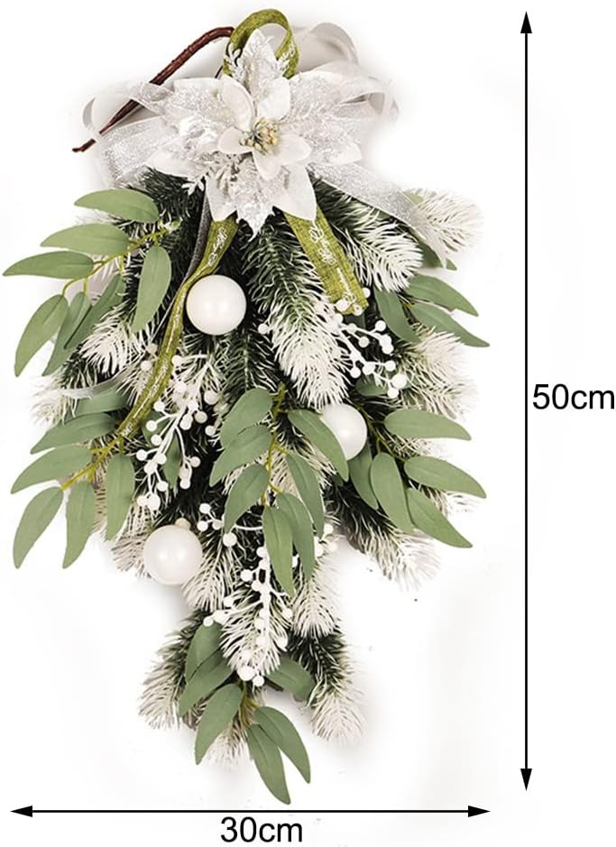 Christmas Teardrop Swag with Berry and Ornaments for Front Door Home