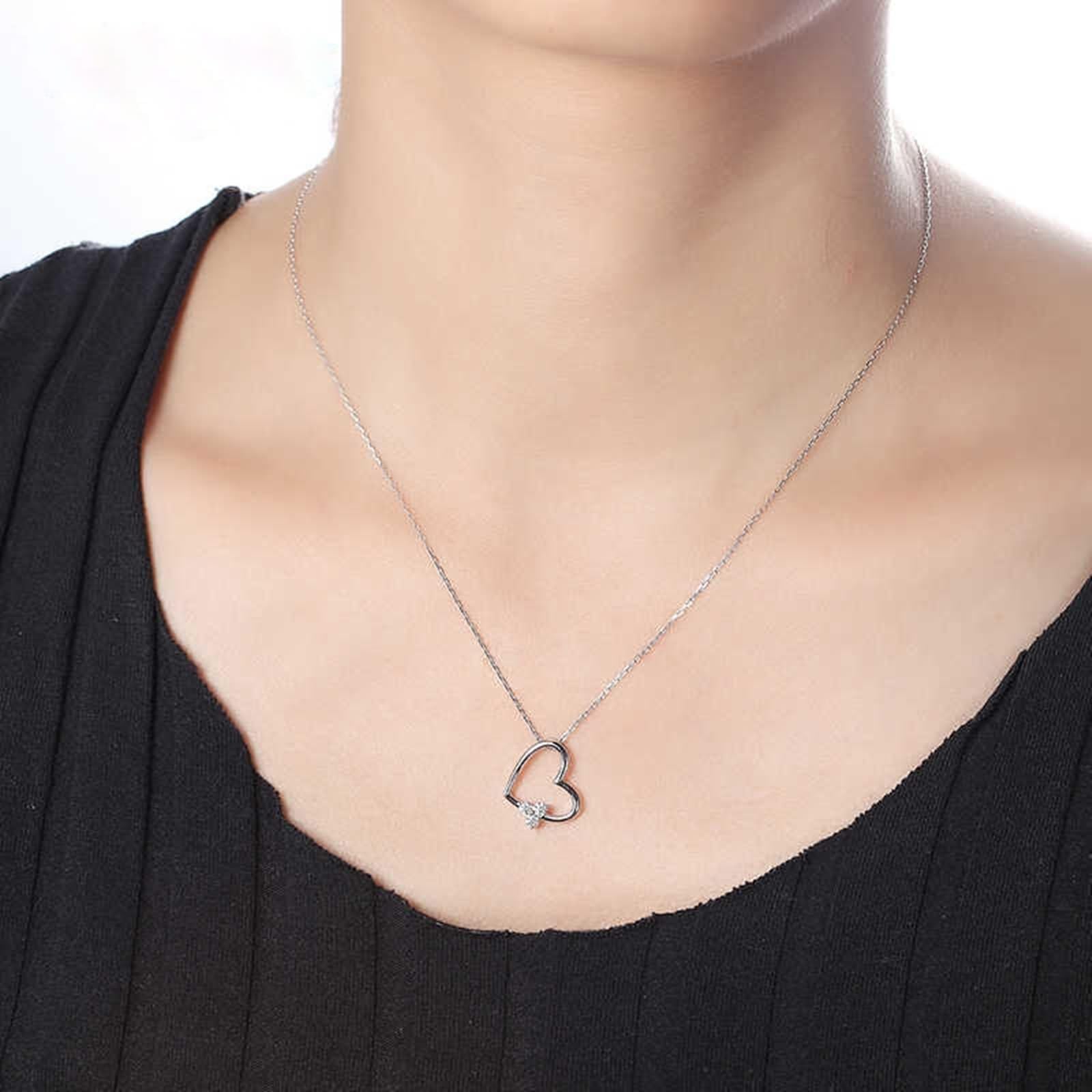 Collar para novia, collar largo de bisutería con forma de corazón con diamante y oro blanco