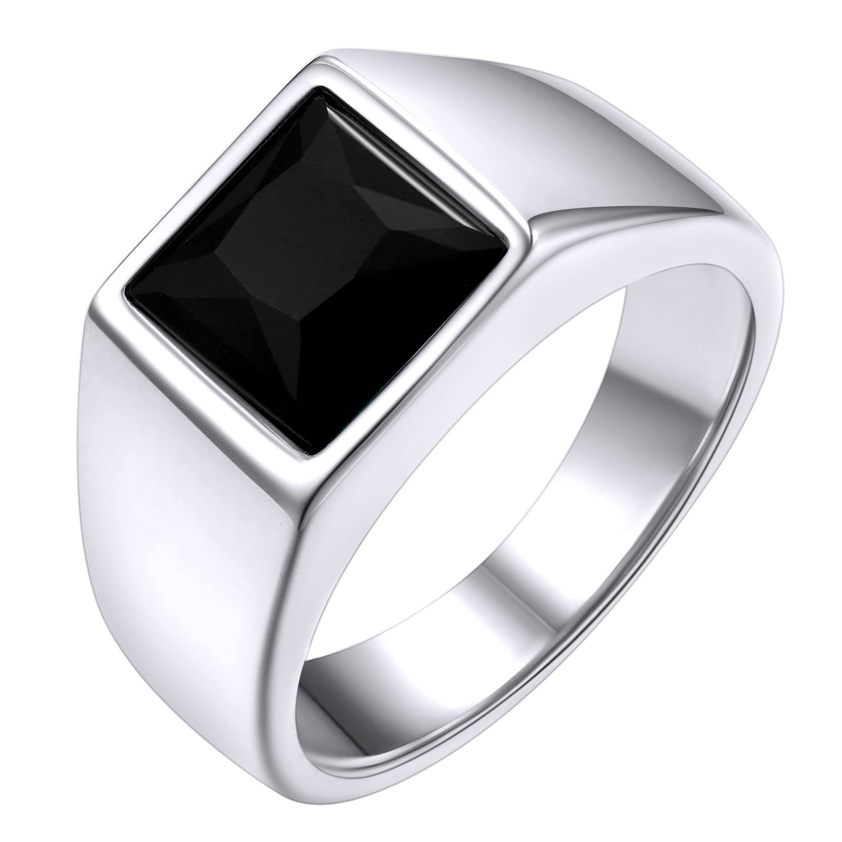 GOLDCHIC JEWELRYGoldChic Anillos Sello Cuadrado con Cristal Negro/Azul 8mm/15mm Ancho, Anillo Buen Peso Sólido para Promesa Amistad