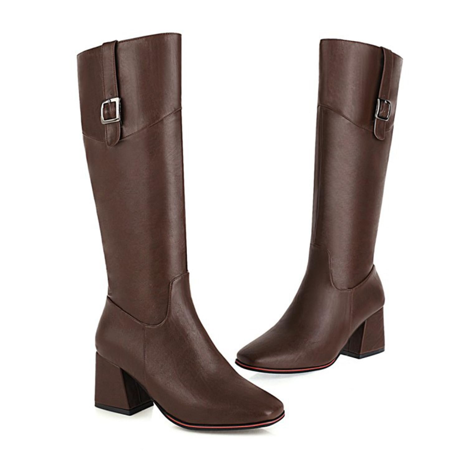 Botas de Caña Alta Mujer con Puntera Cuadrada hasta la Rodilla con Lado Cremallera y Tacón Grueso 7CM