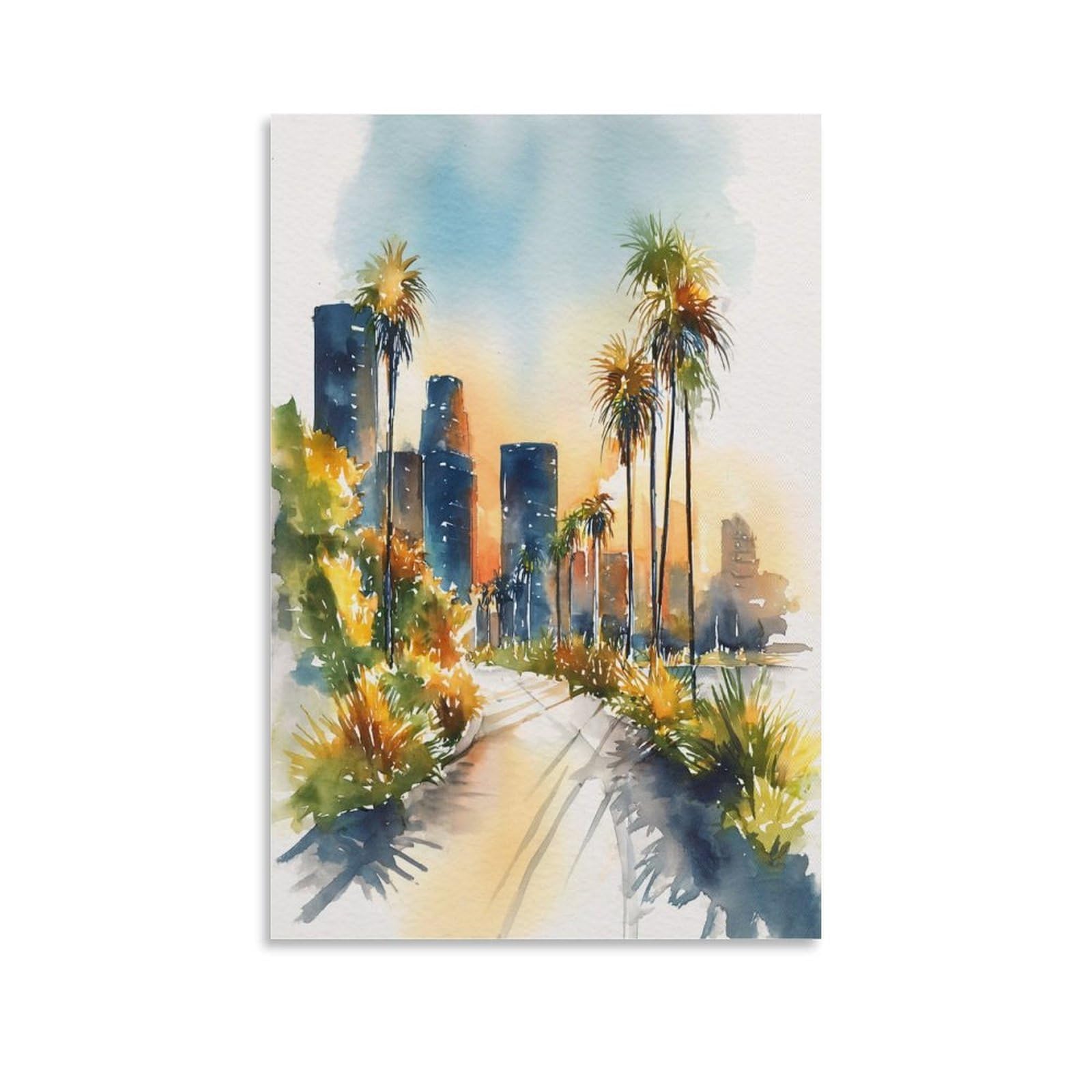 XWYMXZ Los Angeles Watercolor California 20x30inch(50x75cm) Vintage Travel Poster Watercolor Canvas Art