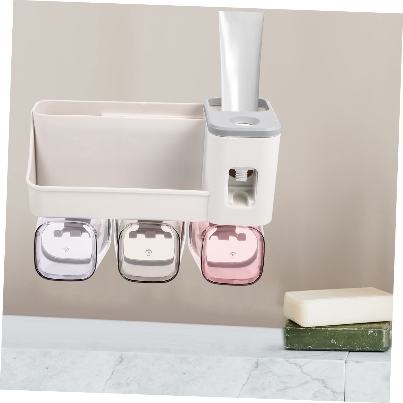 Portaspazzolini da Bagno a Parete in Plastica, Organizer | Doccia e Bagno, Supporto per Dentifricio e Bicchiere, Rack per Spazzolini Adulti e Ragazzo Ragazza