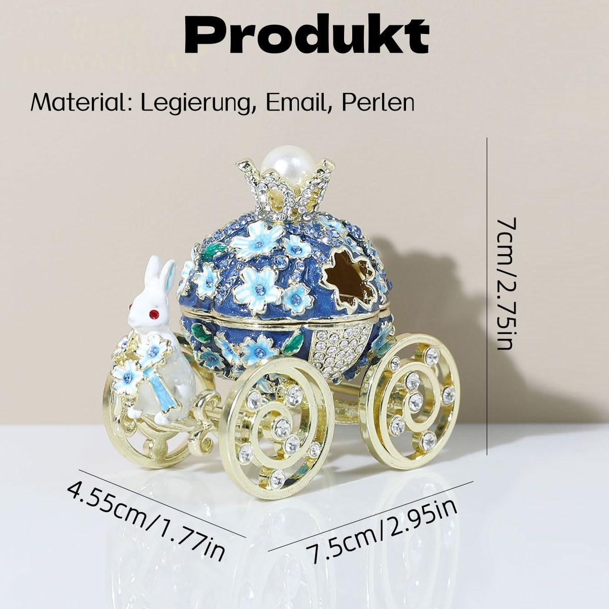 Kaninchen Kürbiskutsche Ringbox Emaille Blaue Kirschblüte (dunkelblau)