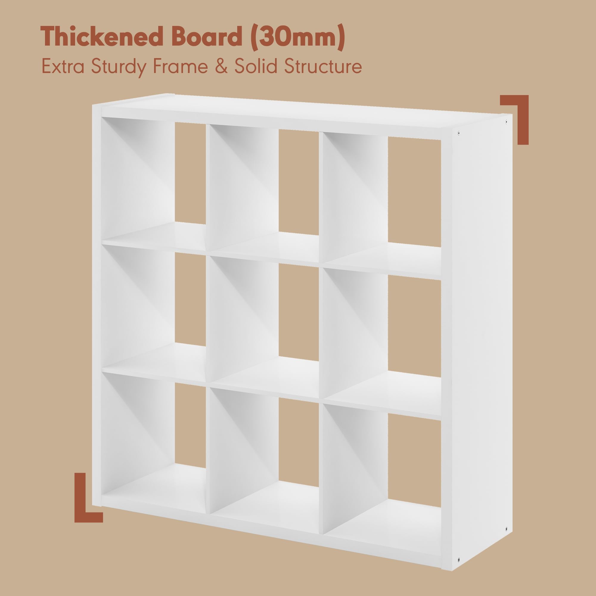 Furinno CUBICLE Mobile per Giradischi con Raccoglitore per Vinili, 9-Cube 1.2 Extra Spesso Raccoglitore per Dischi in Vinile, Scaffale Multimediale Aperto sul Retro per CD DVD Dischi, Bianco