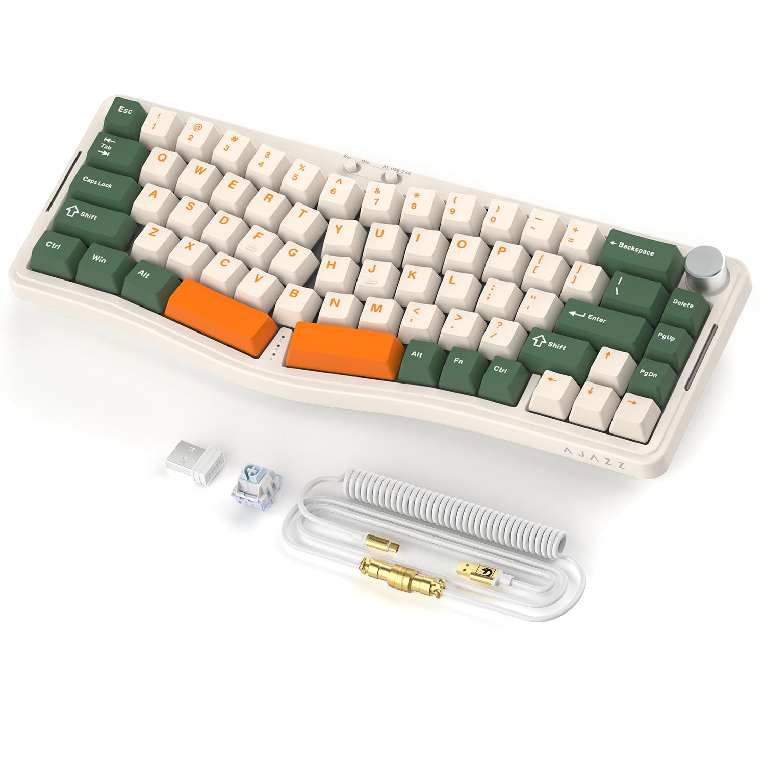 A.JAZZ AKS068PRO 65% kabellose Gaming-Tastatur mit Spiralkabel,68 Tasten Alice-Layout BT5.0/2,4G/Wired mechanische Tastatur,RGB-Hot-Swap-fähig,VIA programmierbar mit Knopf,Dichtungsmontage-Grün