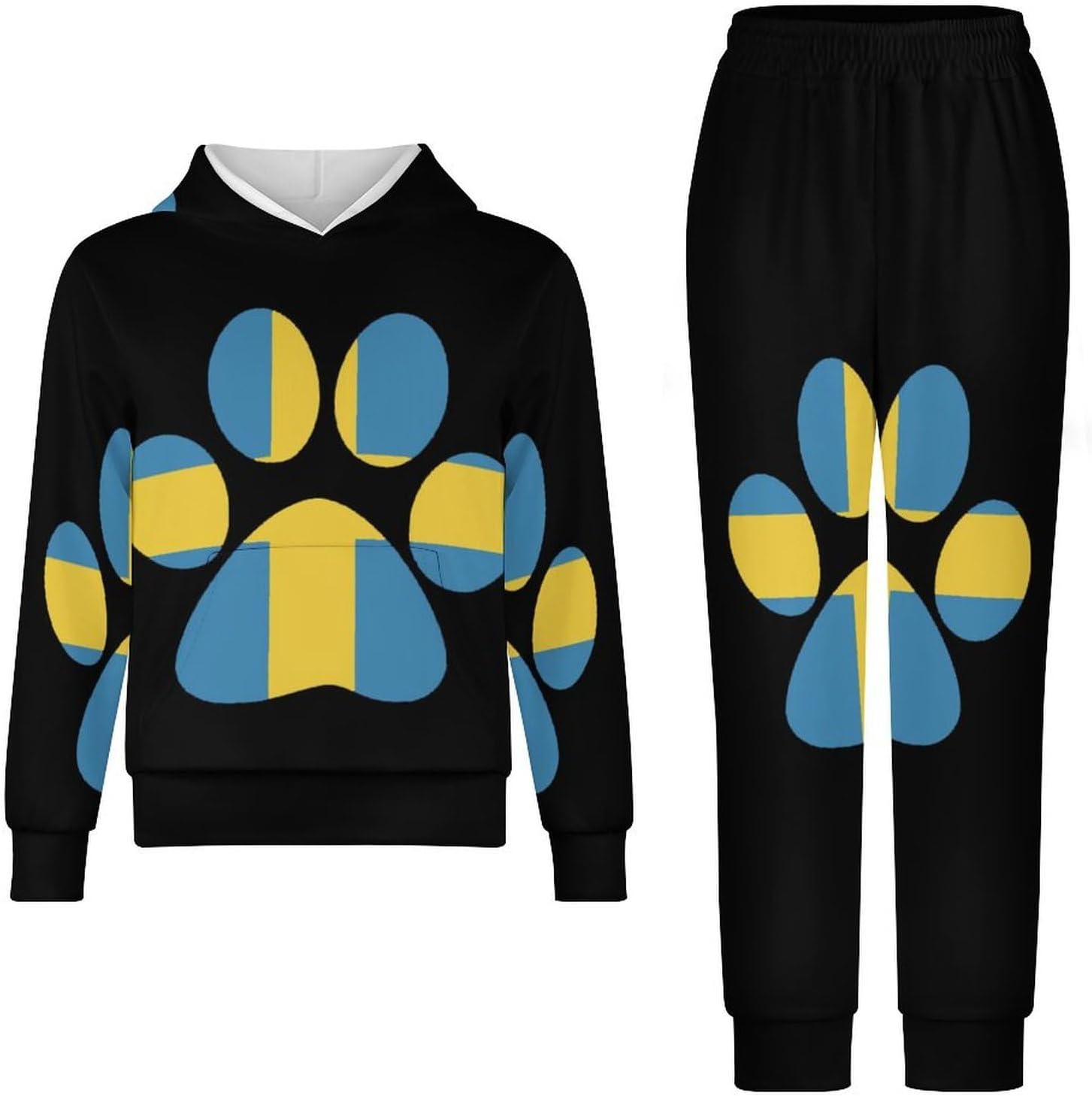 [ヒキクル] スウェーデン 旗 犬の足 子供服 男の子 セットアップ キッズ 長袖 スウェット 上下 2点セット