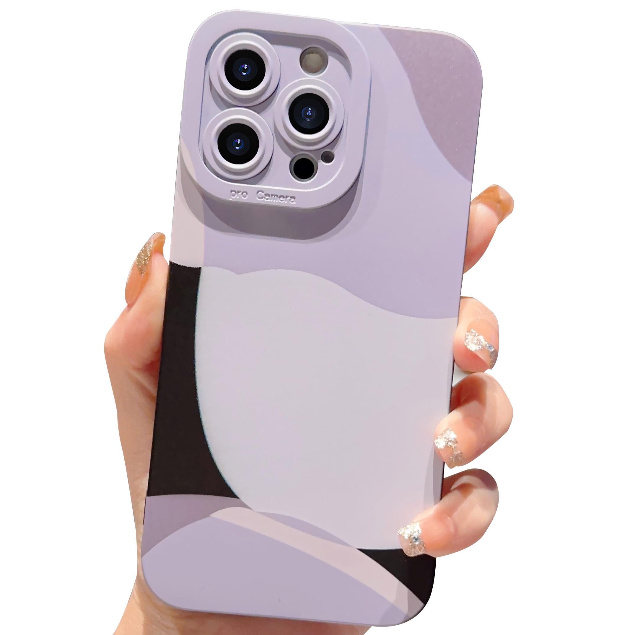 Compatible with iPhone 13 Pro Max Case 6.7 Inch, Cute Painted Art Full Camera Lens Protective Slim Soft Shockproof Phone Case for Women Girl (Black)