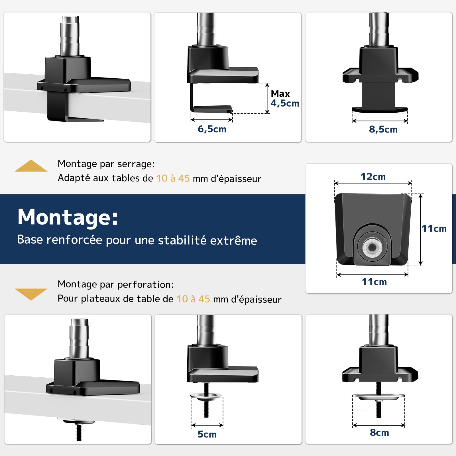 Support Moniteur 1 Écran pour 17-49 Pouces – Bras Moniteur Ultrawide, Inclinable, Réglable en Hauteur, Pivotant, Charge Max 20KG, VESA 75/100mm, Noir