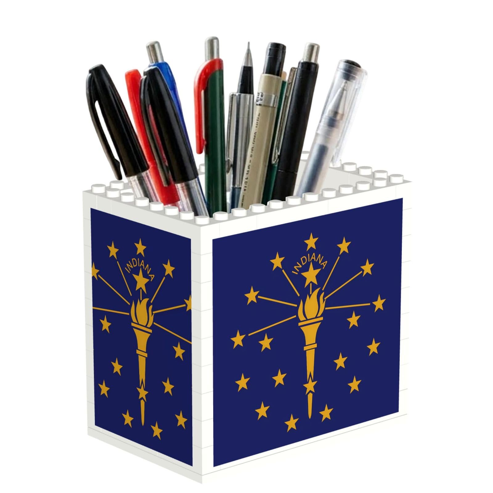 SXZVVBN Indiana State Flag Building Block Desk Tidy ABS Organiser