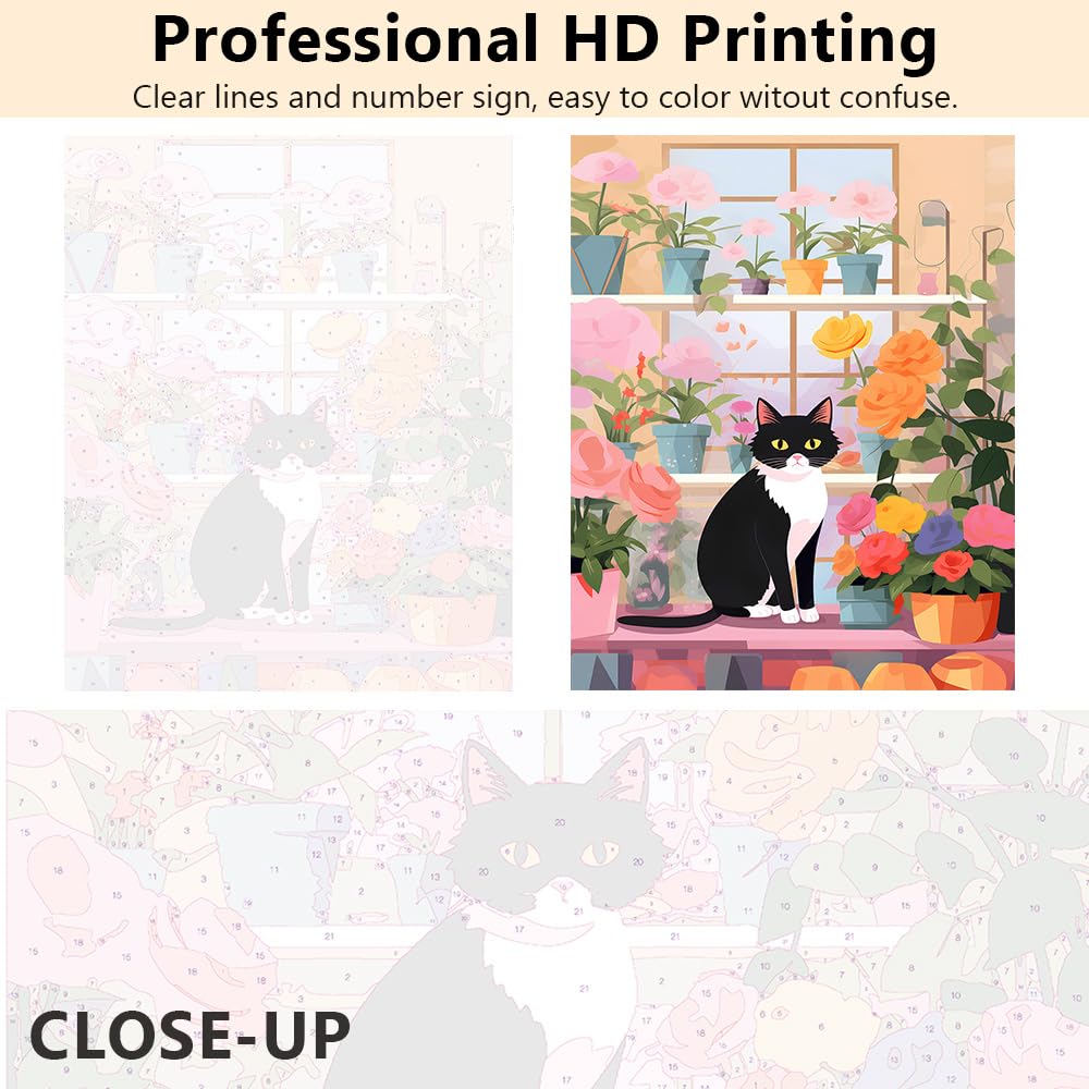Kit De Pintura Al óleo Por Números TISHIRON - Diseño De Gatos, Incluye Lienzo, Pigmentos Y Pinceles, Ideal Para Adultos Principiantes Y Decoración Del Hogar