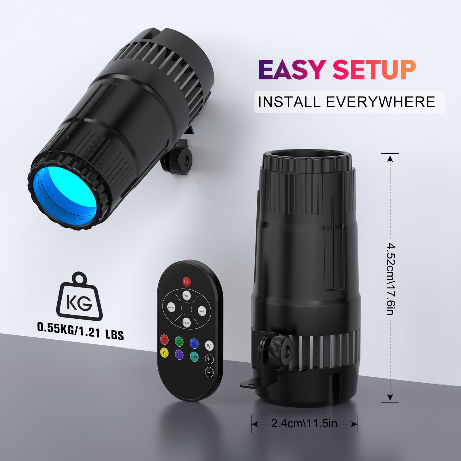 30W Pinspot LED RGBW 4 en 1 LED Punktstrahler 4 Modi mit Fernbedienung Mini Strahl Spot Spiegelkugelprojektor für Bar Tanzhallen Party Hochzeit